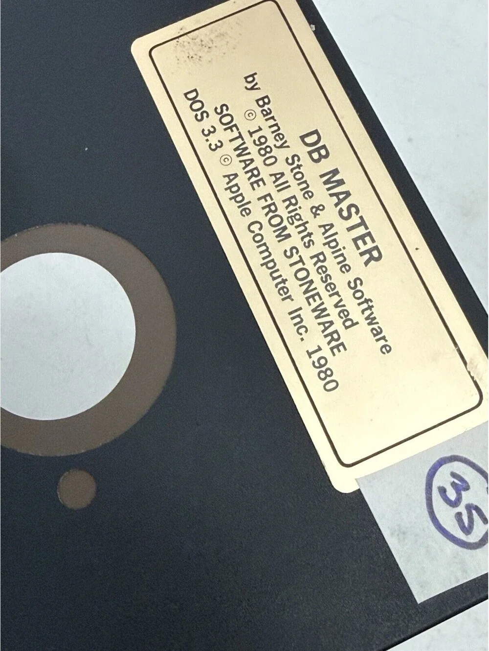 5.25-inch floppy disk containing DB Master, a pioneering database, Apple Compute